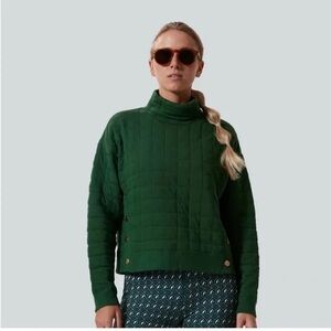 Tuckernuck Tnuck Sport Fairway Green Quilted Wright Funnel Neck S Gold Snaps EUC